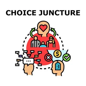 Decision making process choice juncture evaluation concept Stock Illustration