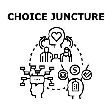 Decision making process choice juncture evaluation concept Illustrazione stock