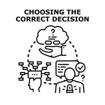 Decision making process choosing correct solution Illustration