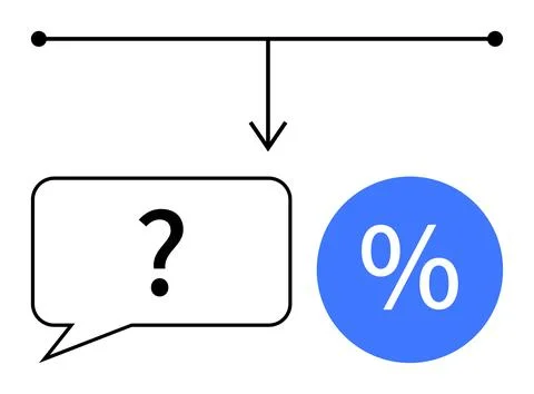 Decision-making process concept with question mark and percentage symbol us.. Illustrazione stock