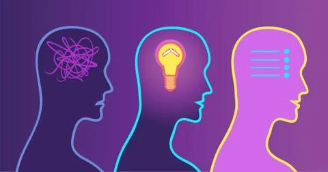 Decision making process, illumination in the head. Problem solved. Illustrazione stock