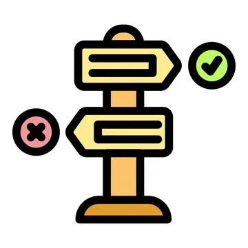 Decision making process with right and wrong road sign Stock Illustration
