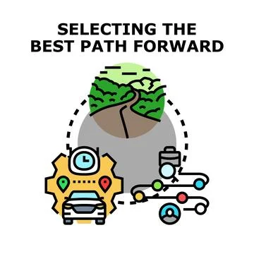 Decision making for selecting best travel route future Illustrazione stock