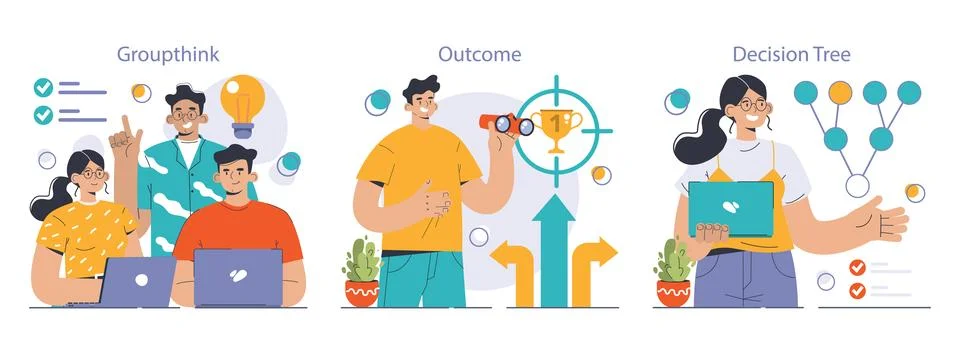 Decision-making set. Strategic thinking, brainstorming and solution research Stock Illustration
