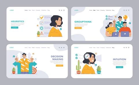 Decision-making set. Strategic thinking, brainstorming and solution research Illustrazione stock