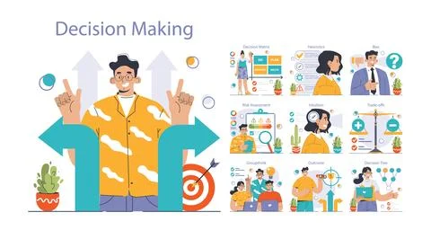 Decision-making set. Strategic thinking, brainstorming and solution research Stock Illustration