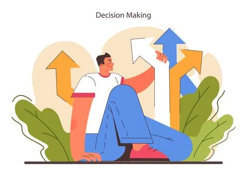 Decision-making set. Strategic thinking, brainstorming and solution research. Illustrazione stock