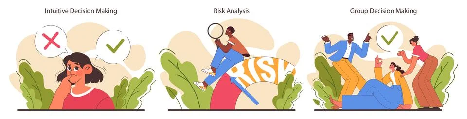 Decision-making set. Strategic thinking, brainstorming and solution research. Stock Illustration