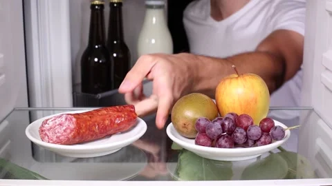 Decision for meat instead of fruit Video stock 135381458
