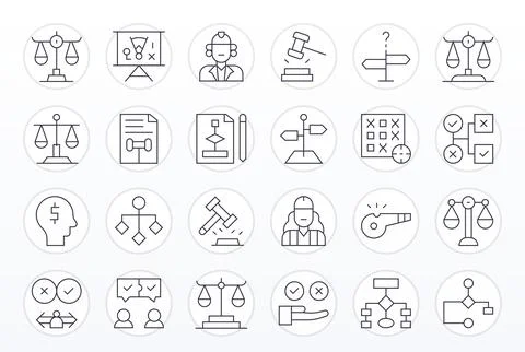 Decision Professional Vector Set with 24 Thin Line Grid Fitted 64x64 Icons Stock Illustration
