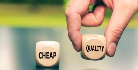 Decision for a quality product instead of a cheap product. Stock Photos