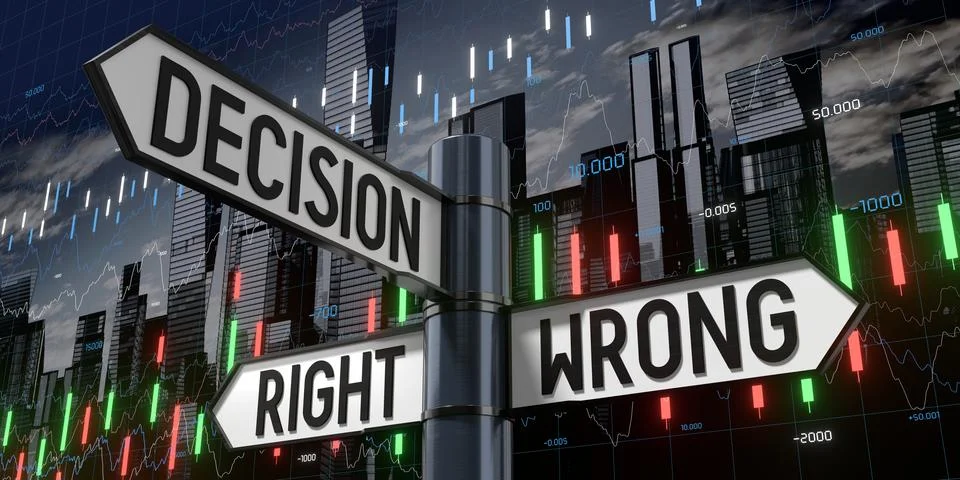 Decision, Right, Wrong - Signpost with Three Arrows - 3D illustration Stock Illustration