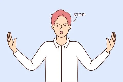 Decisive young man show stop gesture Stock Illustration