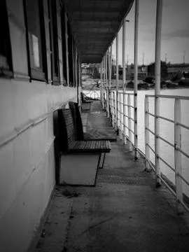 Deck of an abandoned old ship 库存照片