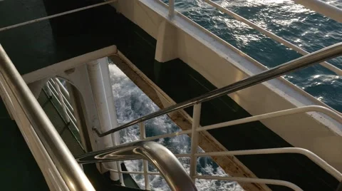Deck and stairs of the ship sailing in the sea Stock Footage 49966478