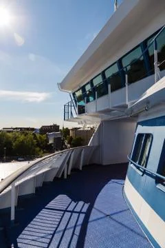 On the deck of a big car ferry under the bridge, in the port of Helsinki Finl Foto stock
