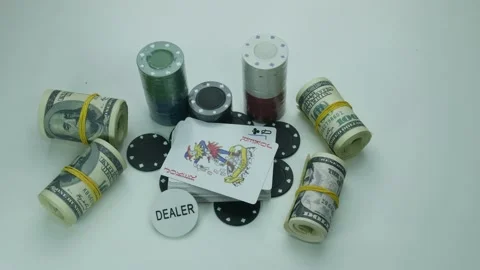 Deck of cards for poker and playing chips Stock Footage 89544157