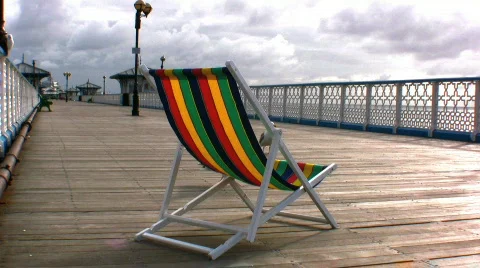 Deck chair and seagulls Stock Footage 140246
