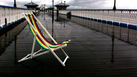 Deck chair on pier Stock Footage 139032