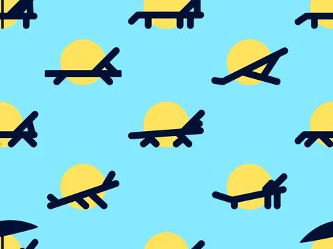 Deck chair seamless pattern. Summer vacation, sunbathing. Chaise lounge with  Illustrazione stock