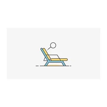 Deck chair with thought bubble and magnifying glass, minimalist Stock Illustration