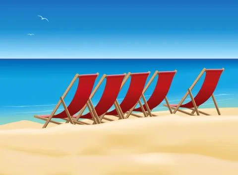 Deck chairs on the beach Stock-Illustration