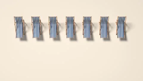 Deck chairs on beige background. Sea Resort concept. Top view. Stock Illustration