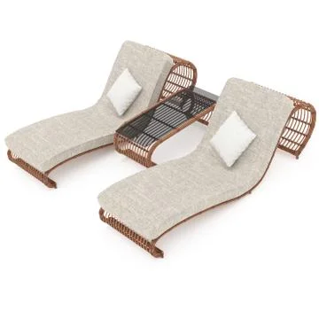 Deck chairs rattan with table 3d graphics Stock Illustration