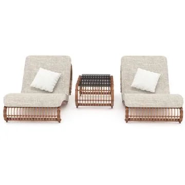 Deck chairs rattan table with front view 3d graphics Stock Illustration