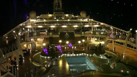 On the deck of the cruise ship at night Vídeos de archivo 71830018
