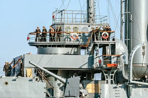 On the deck of the cruiser. Stock Photos