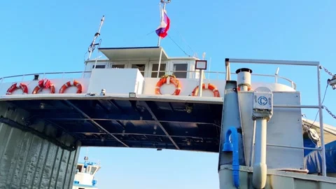 Deck of a ferry crossing over the Volga River in Kazan, Russia Stock Footage 252385343