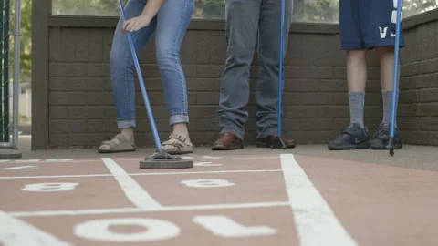Deck Floor Shuffleboard Recreation Games Fun Playing Stock Footage 131590575