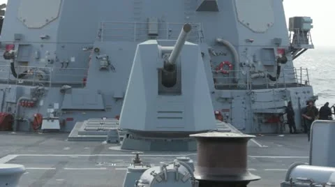 Deck Gun on battleship (HD)m Stock Footage 11495976