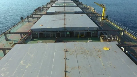 Deck with holds of a sea dry-cargo vessel from above. Stock Footage 210529043