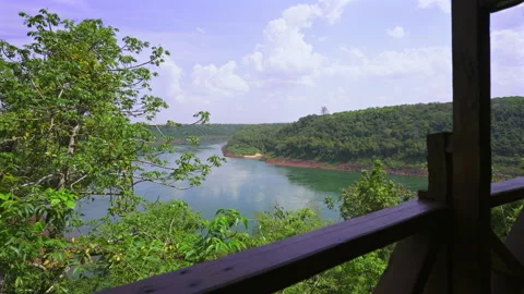 Deck-level jungle view of Paraná River, Misiones, Argentina with Paraguay Stock-Footage 318203163