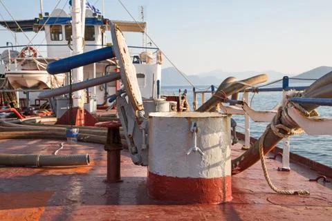 Deck of an old water ship - rusty, antique details of ancient technology. Stock Photos