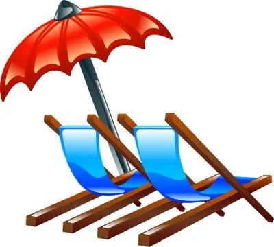 Deck or beach chairs and parasol 스톡 일러스트
