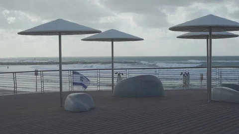 Deck overlooking the sea - Tel Aviv promenade Stock Footage 100706234