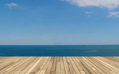 Deck plank background with sea Stock Illustration