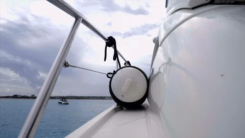 The deck of a power boat Stock Footage 98381823