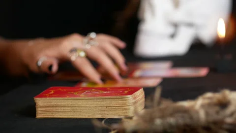 Deck of red tarot cards Stock Footage 234990059