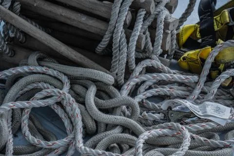 Deck ropes on ship. Foto stock