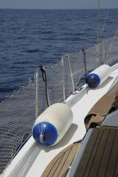 On the deck of sailing boat Stock Photos