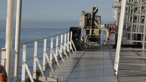 Deck of ship on large calm waves of the ocean Stock Footage 102840082