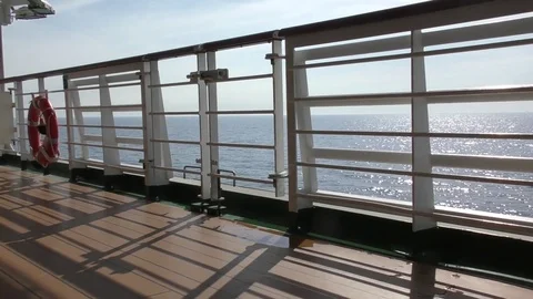 Deck ship moving sea shadows horizon Stock Footage 77236438