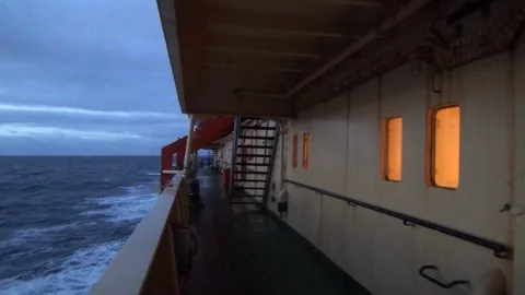 Deck of a ship sailing on the Arctic Ocean Stock Footage 104872488