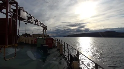Deck of a ship sailing on the Arctic Ocean Stock Footage 104872917
