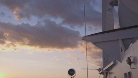 Deck of Windstar sailing boat at sunset off Aegean Sea Stock Footage 107385177