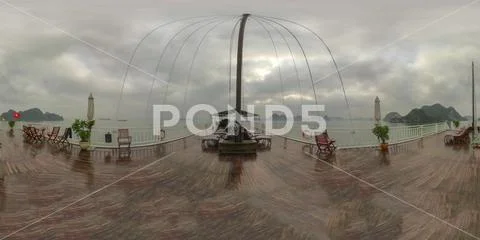 Deck of wooden junk in Ha Long Bay Vietnam Stock Photos